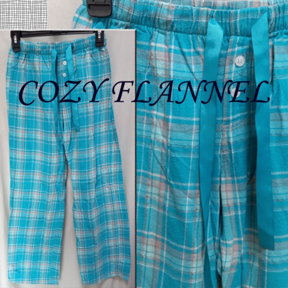 Mix Mix & Co turquoise plaid pajama bottom pants size Small  (T-218)